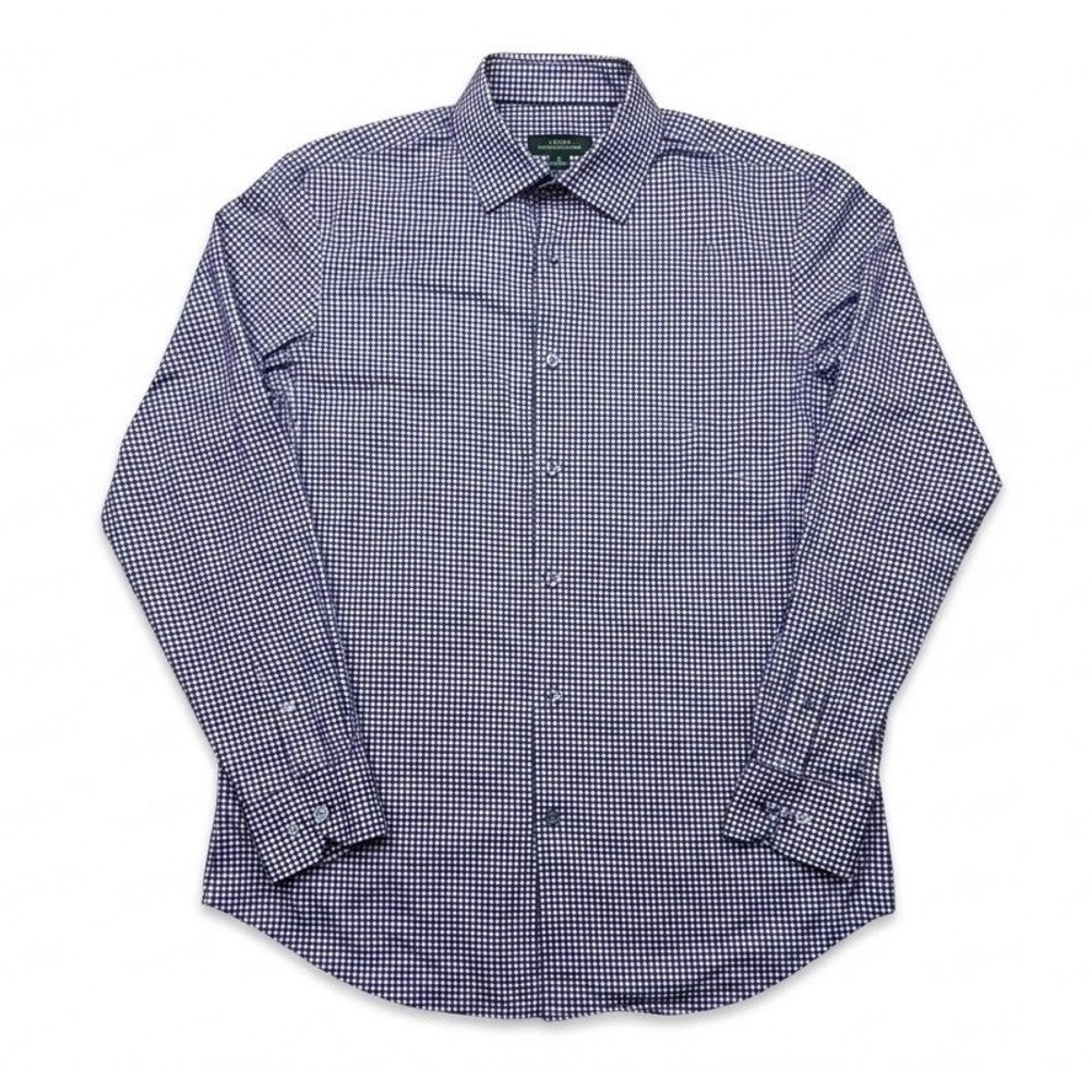 BUGATCHI OoohCotton Tech Shirt Mens Medium M Navy Plaid 8-Way Stretch Button Up